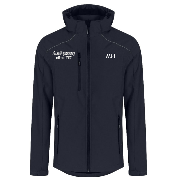 Herren Softshell Jacke Blau mit Logo und Initialen